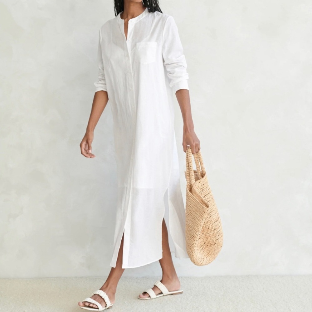 JENNI KAYNE Capri Caftan shirt Dress sheer lightweight linen cotton blend small